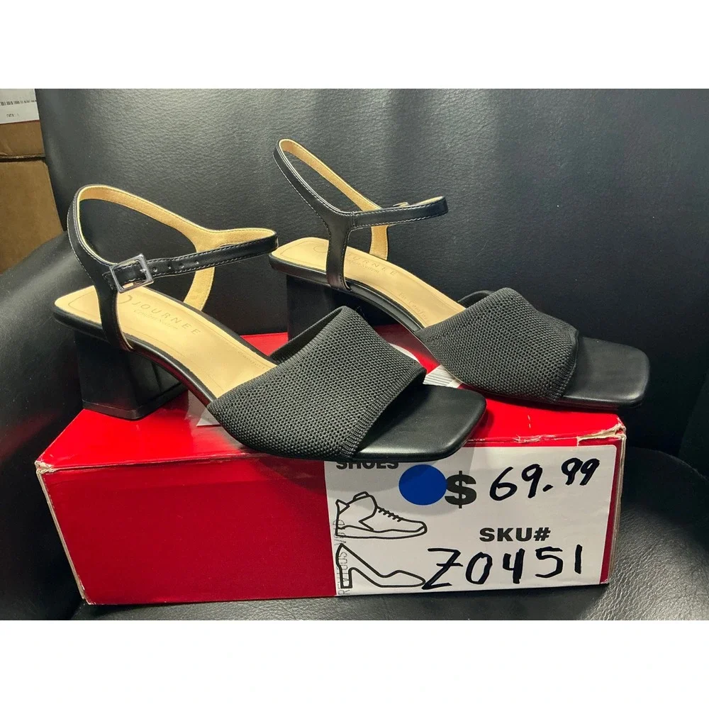 Journee Collection Evylinn Sandals Womens 9 Black Block‎ Heel Square Toe